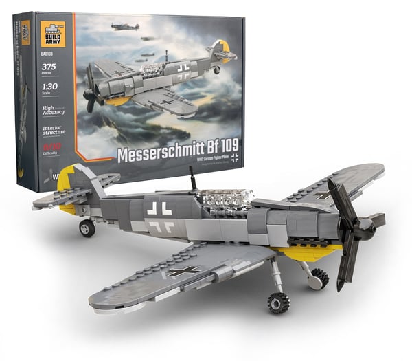 WW2 German monoplane fighter aircraft Messerschmitt Bf 109 F, LEGO Compatible Brick Model from Buildarmy