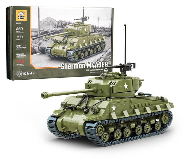 M4A3E8 Sherman Easy8 LEGO Compatible Tank Brick Model from Buildarmy_BA1002M