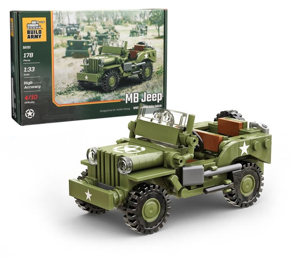 Willys MB Jeep Utility Vehicle, LEGO Compatible Brick Model from Buildarmy