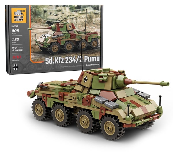 Buildarmy Sd.Kfz. 234/2 Camo Puma WW2 German Armoured wheeled vehicle LEGO Compatible