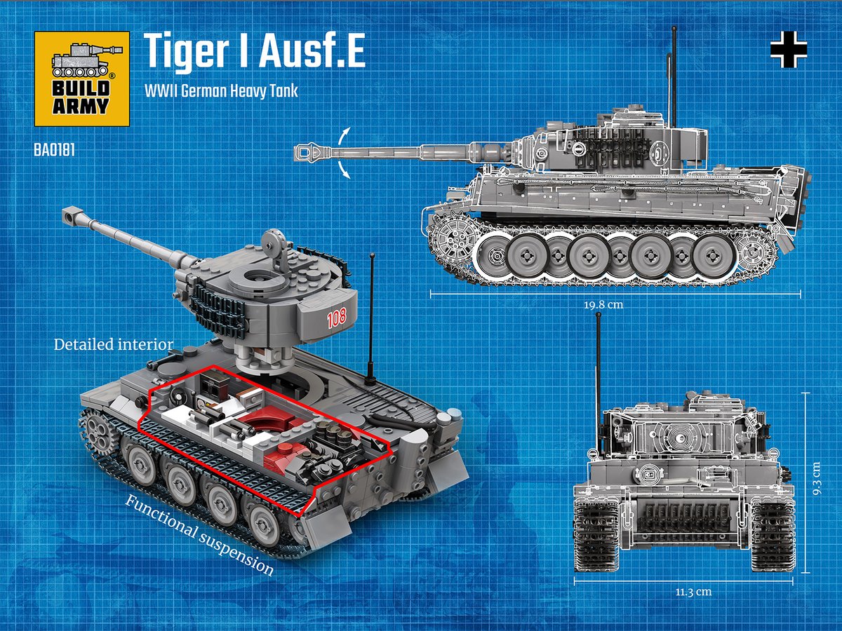 tigerarmy　オーダー制作 Buildarmy Lego Compatible Tiger 1 tank 1:33 Kit With Full Interior