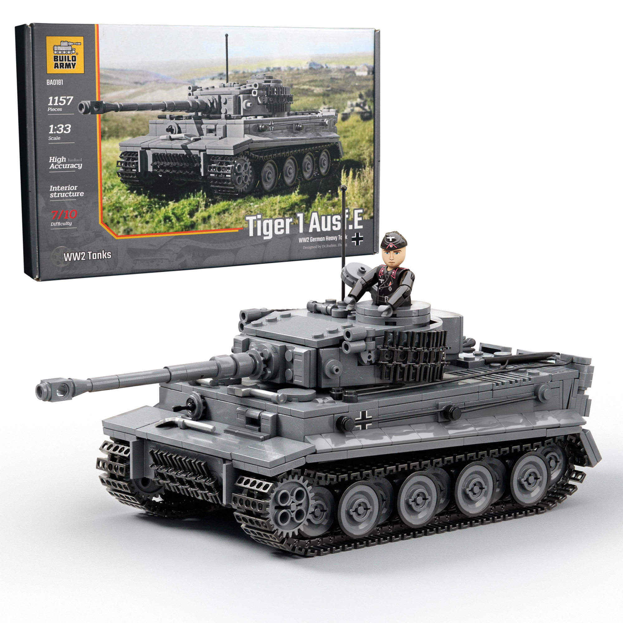 Buildarmy Lego Compatible Tiger 1 tank 1:33 Kit With Full Interior