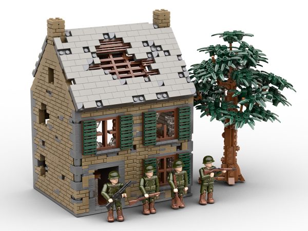 WWII Normandy Battle-Damaged French House with US Infantry Squad