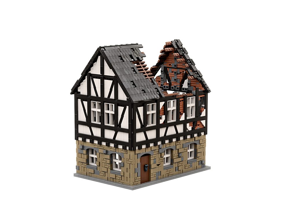 Ruined German Half Timbered House Construction Toy Model